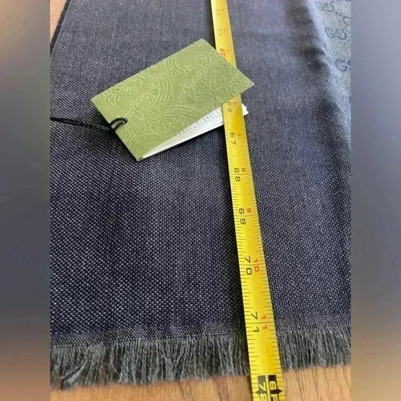 Gucci Wool Scarf Half GG Pattern Monogram Italy 40x180 Dark Green Navy Gray Long - Picture 12 of 13